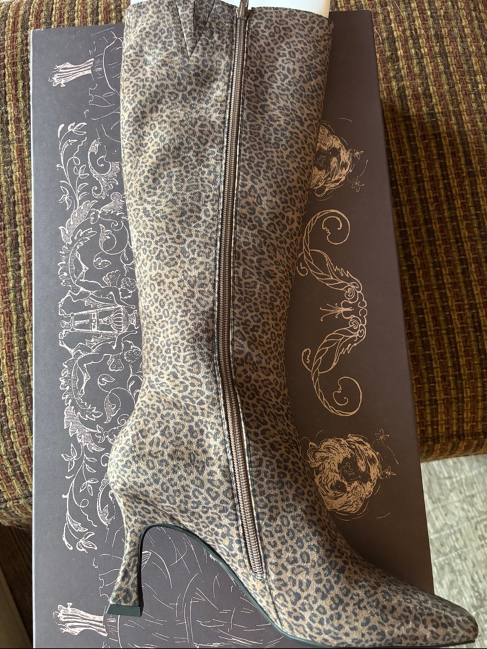 Jeffrey Campbell Black Tan Cheetah Suede Knee-High Heeled Boots - Picture 4 of 5